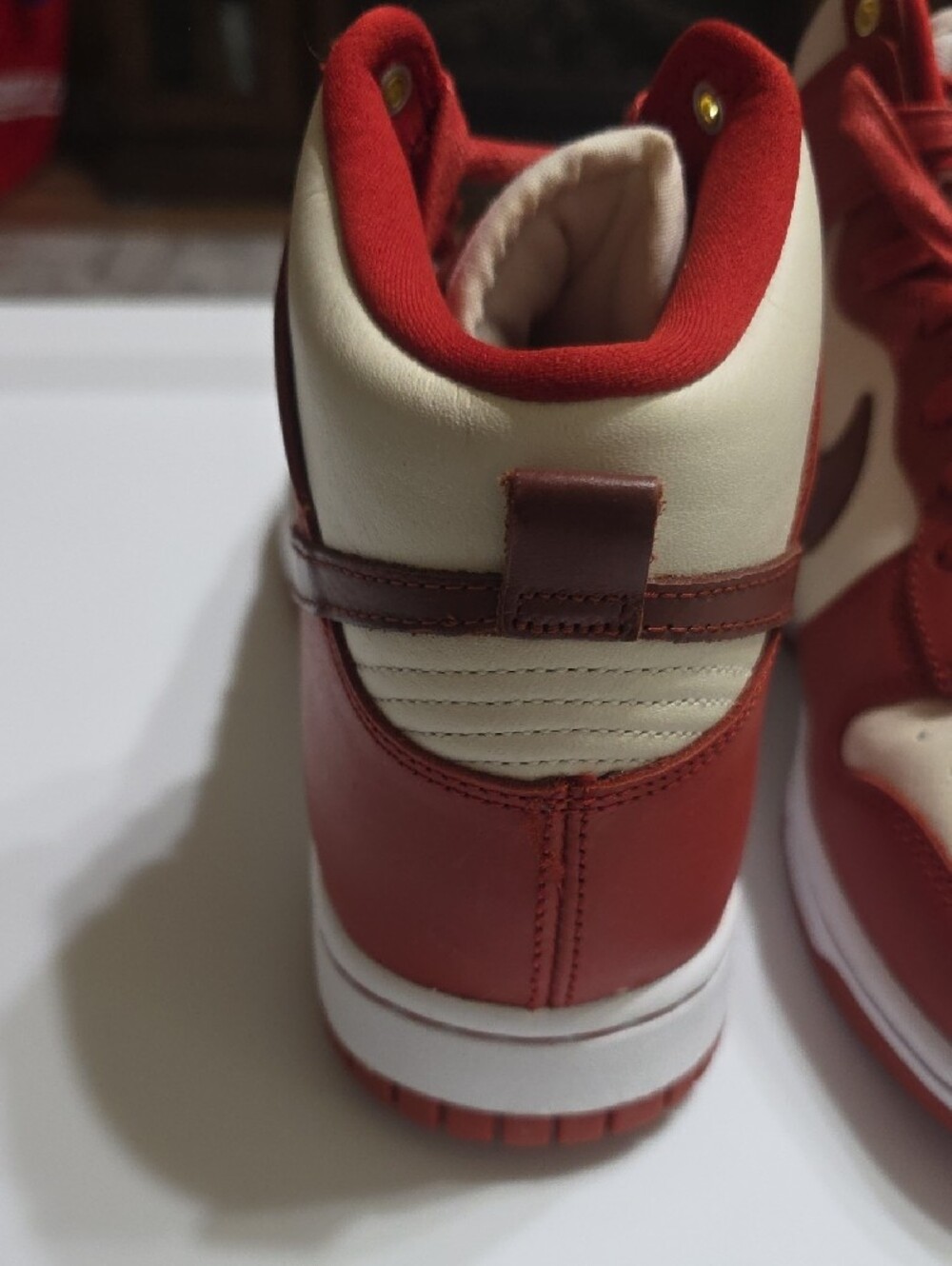 Nike Men’s High-Top Sneakers in Red and Cream - Picture 3 of 6
